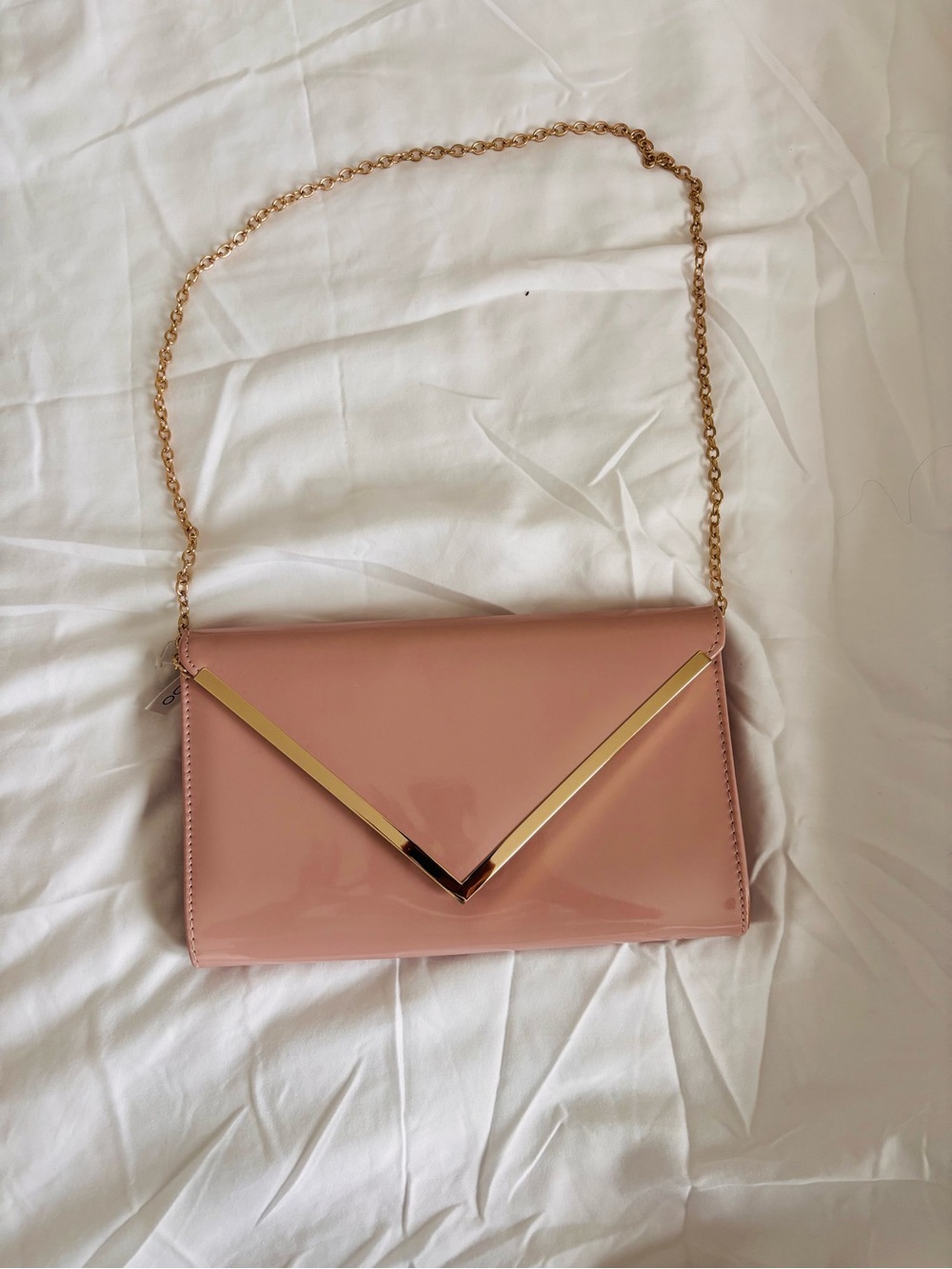 Aldo Pink Patent Envelope Clutch with Gold Chain Strap